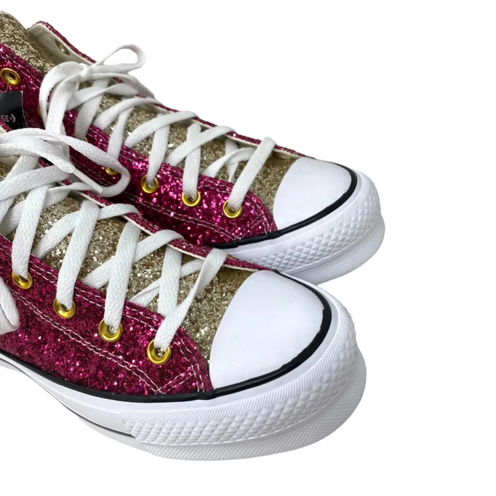 Converse Ctas Lift Shoe Platform For Women Glitter Red Beige Custom 570626C-WPGW - Picture 4 of 10